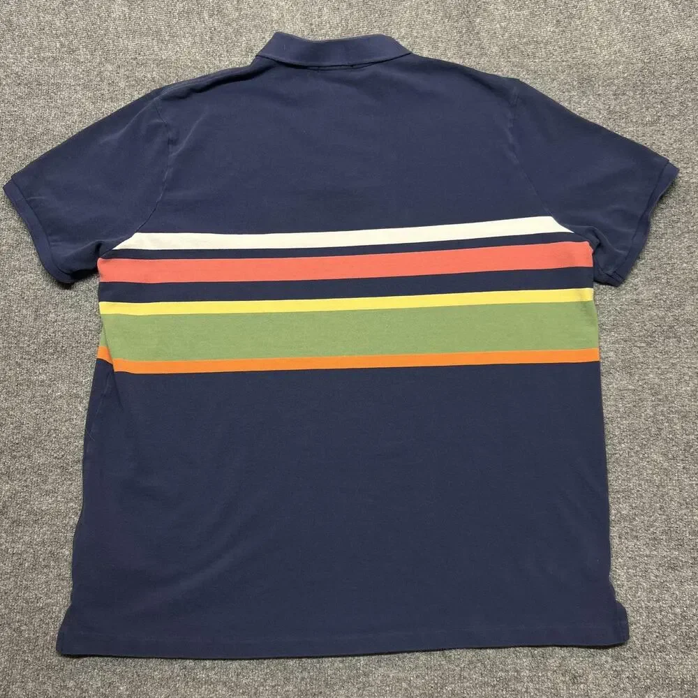 Polo Ralph Lauren Polo Shirt Mens 2XL Blue Multicolor Stripe Short Sleeve Pony